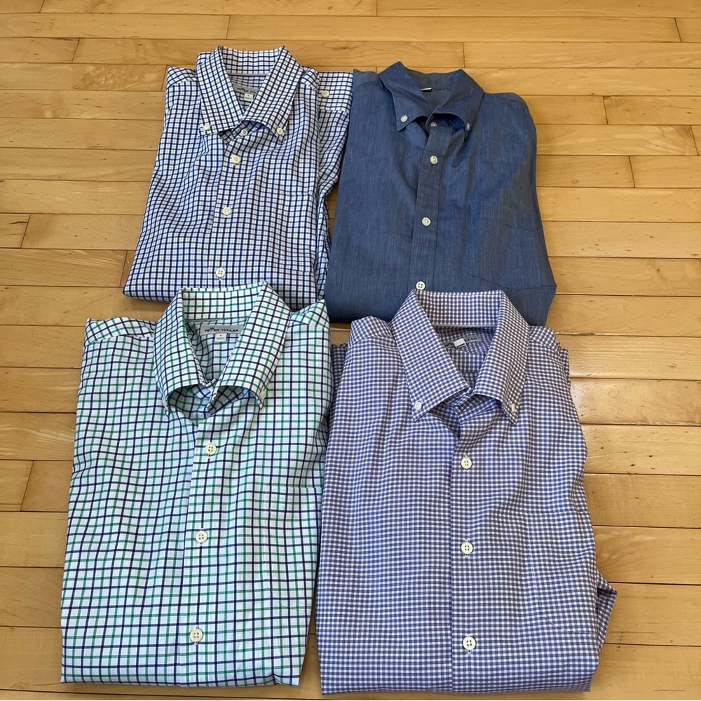 Peter Millar Long Sleeve Shirts Multicolor Plaid Cotton Blend Men Large Lot of 4